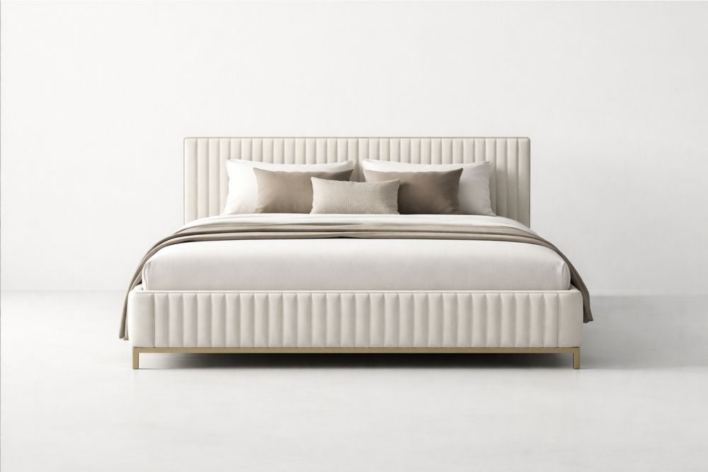 Velvet Bed Beige Upholstered Frame
